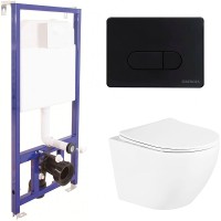 Комплект унитаза BelBagno Uno BB3105CHR/SC с инсталляцией Berges Novum D5 040235 с сиденьем Микролифт и Черной матовой клавишей смыва фаянс подвесной