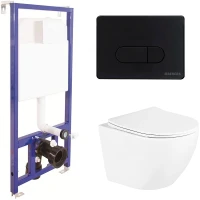 Комплект унитаза BelBagno Uno BB3105CHR/SC с инсталляцией Berges Novum D5 040235 с сиденьем Микролифт и Черной матовой клавишей смыва фаянс подвесной