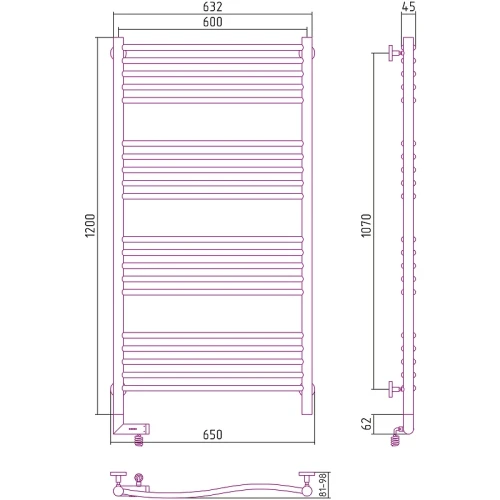 Электрический полотенцесушитель Сунержа Флюид 2.0 1200x600 L 00-5220-1260 Хром нержавеющая сталь