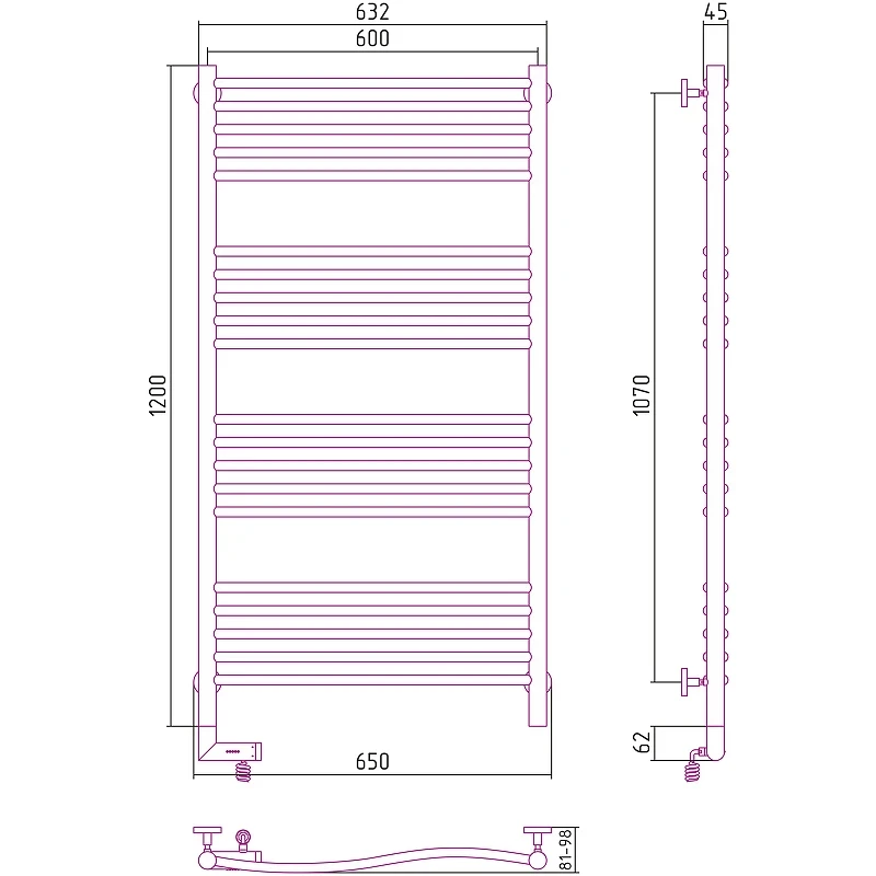 Электрический полотенцесушитель Сунержа Флюид 2.0 1200x600 L 00-5220-1260 Хром нержавеющая сталь