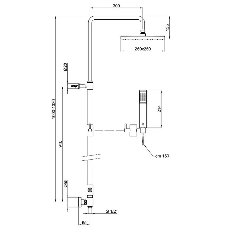 Душевая система Webert Comfort AC0675015PVC Хром латунь на стену