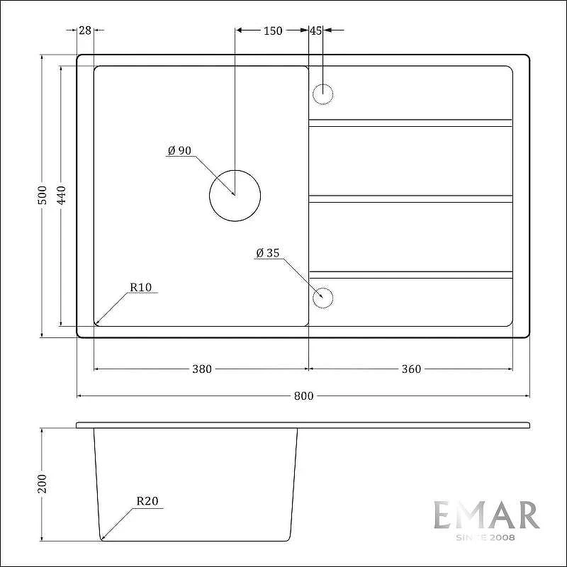 Кухонная мойка Emar Quartz 80 EMQ-1800.Q цвет Алмаз
