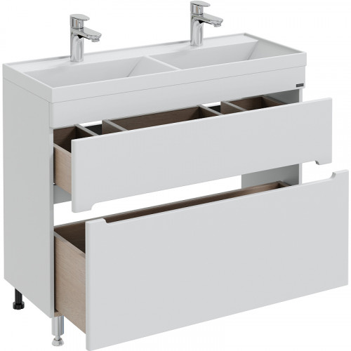 Тумба под раковину СанТа Лондон 100/2 2 ящика Белая МДФ / ЛДСП