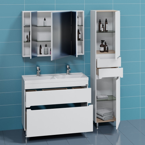 Тумба под раковину СанТа Лондон 100/2 2 ящика Белая МДФ / ЛДСП