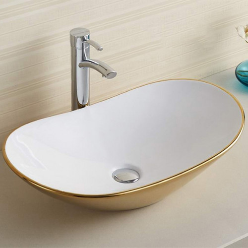 Раковина CeramaLux 61 7811AJW Золотая фаянс накладная