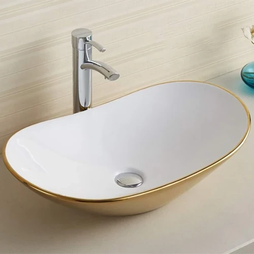 Раковина CeramaLux 61 7811AJW Золотая фаянс накладная