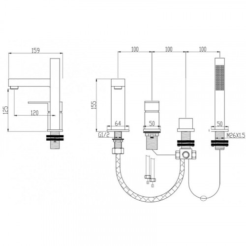 Смеситель на борт ванны Grocenberg GB6008-1BL Черный матовый